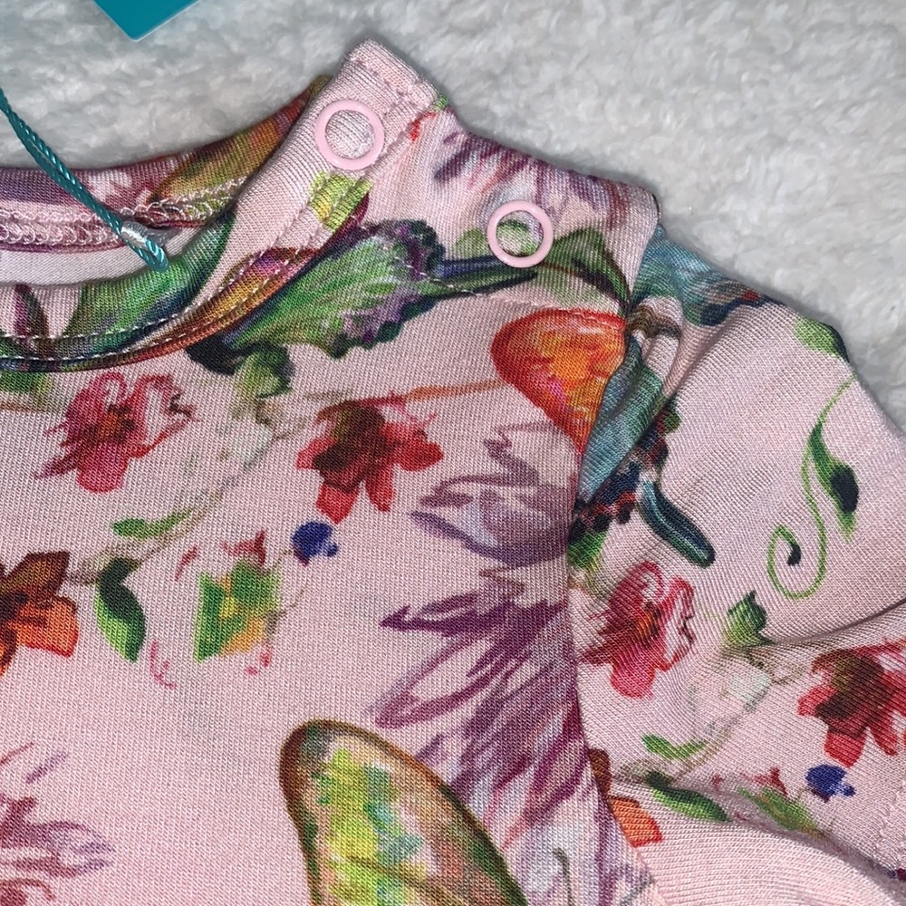 NWT Posh Peanut Watercolor Butterfly Floral Bodysuit Dress 0-3M Bamboo - Picture 7 of 8